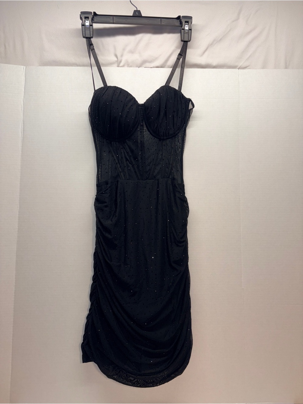 Windsor Black Strapless Embellished Midi Dress with Spaghetti Straps